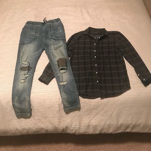 I love Ugly denim jogger and button down flannel